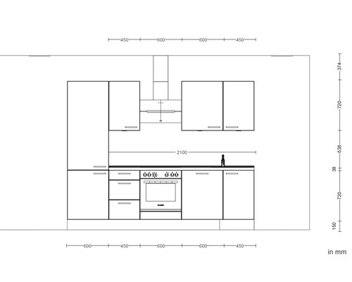 Schéma d''une kitchenette avec dimensions.