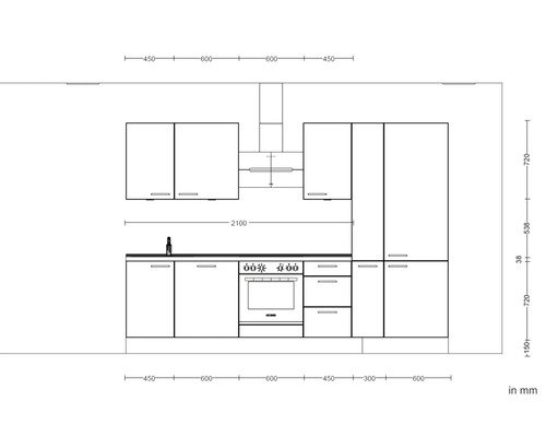 Plan de cuisine avec dimensions en millimètres