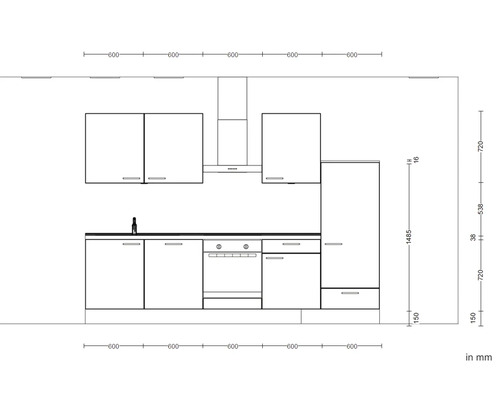 Schéma d''une kitchenette avec dimensions en millimètres