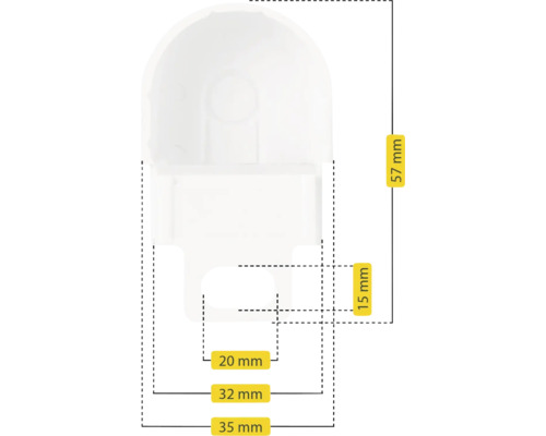 Technische Zeichnung eines Rollo-Trägers mit Maßangaben