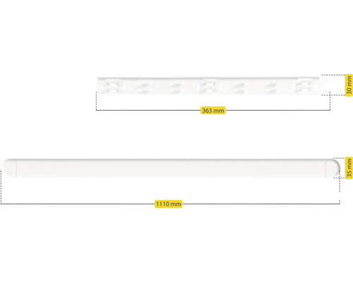 Technische Zeichnung von zwei Wandleisten mit Größenangaben