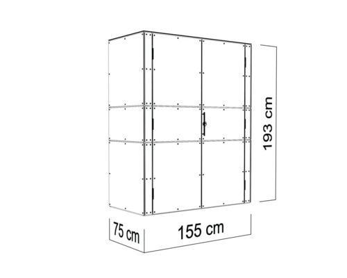 Image d''une armoire avec les dimensions 193 x 155 x 75 centimètres.