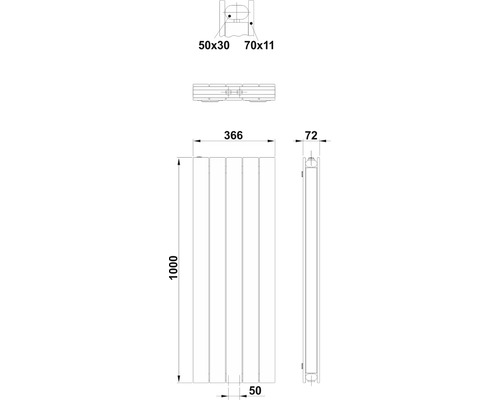Technische Zeichnung eines Heizkörpers mit Maßangaben
