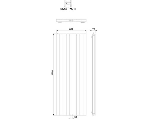 Dessin technique d''un radiateur avec indications de dimensions.