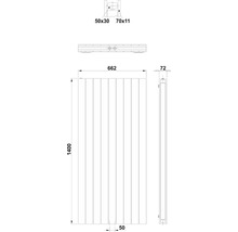 Schéma technique d''un radiateur avec indications de dimension.
