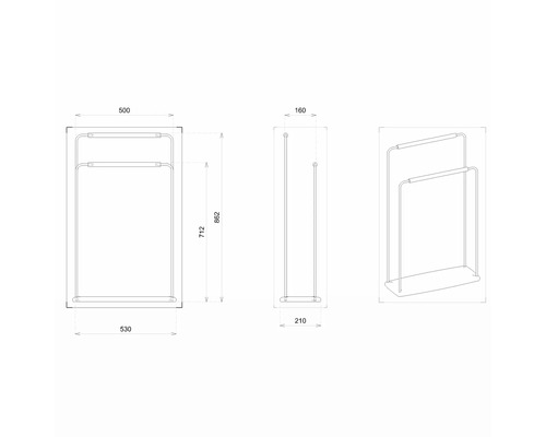 Schéma technique d''un porte-serviettes avec dimensions
