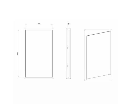 Dessin technique d''un miroir aux dimensions 400 x 700 x 30 mm