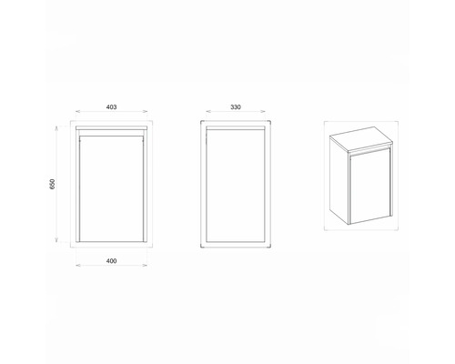 Dessin technique d''un meuble sous-vasque avec dimensions