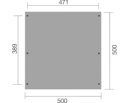 Dachplatte mit Maßangaben 471 x 500 x 500 x 389 Millimeter