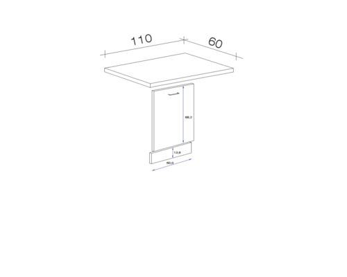 Schéma technique d''une table mesurant 110 x 60 x 68,2 cm
