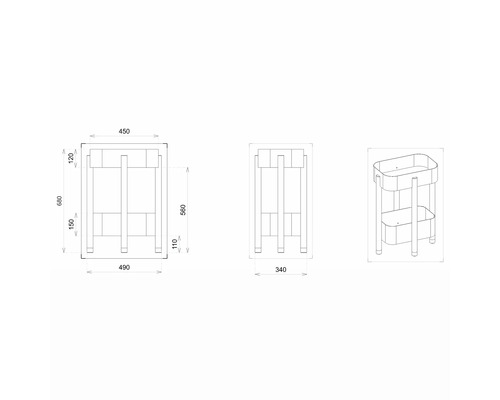 Schéma technique d''un chariot de service avec dimensions