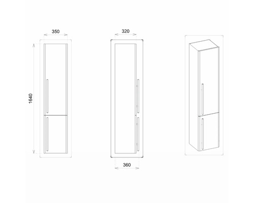 Dessin technique d''une armoire haute avec dimensions