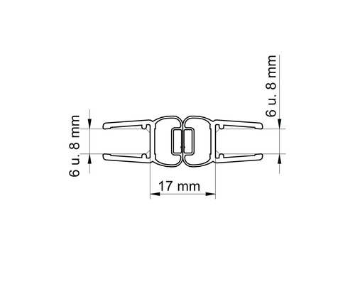 Technische Zeichnung eines Verbinderprofils mit Maßangaben