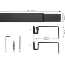 Gardinenstange ausziehbar mit Zubehör zur Montage, 160 bis 280 cm