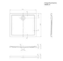 Schéma technique d''un receveur de douche Cinque, 90 x 80 centimètres