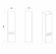 Dessin technique d''une armoire de salle de bain avec dimensions