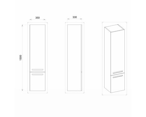Dessin technique d''une armoire haute de salle de bain avec dimensions.