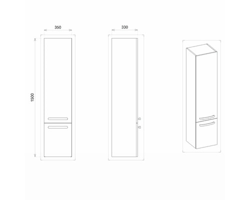 Dessin technique d''une armoire haute de salle de bain avec dimensions