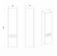 Hängehochschrank mit 1 Tür und Schublade Devo Vena 2.0 links BxHxT 35x150x33 cm structure stone grey Griff eingefräst