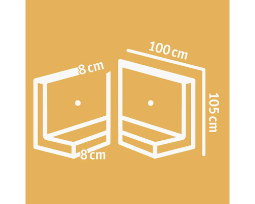 Schéma technique d''une étagère mesurant 100 cm x 105 cm x 8 cm