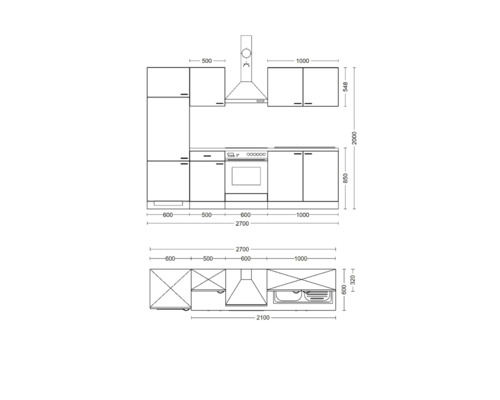 Küchenskizze mit Maßen