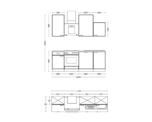 Küchenlayout mit Maßen für Planung