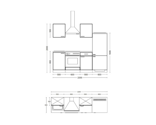 Küchenplan mit Maßen für die Küchenplanung