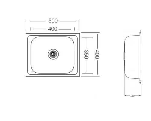 Technische Zeichnung einer Küchenspüle mit Maßangaben
