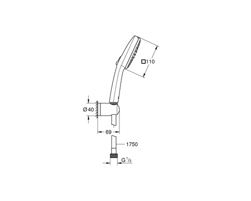 Dessin technique d''une douchette à main avec dimensions