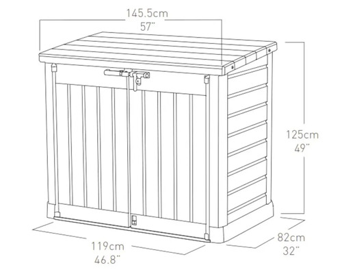 Umrisszeichnung einer Gerätebox mit Massangaben
