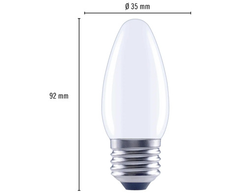 Abbildung einer Kerzenlampe mit den Maßen 92 Millimeter Höhe und 35 Millimeter Durchmesser