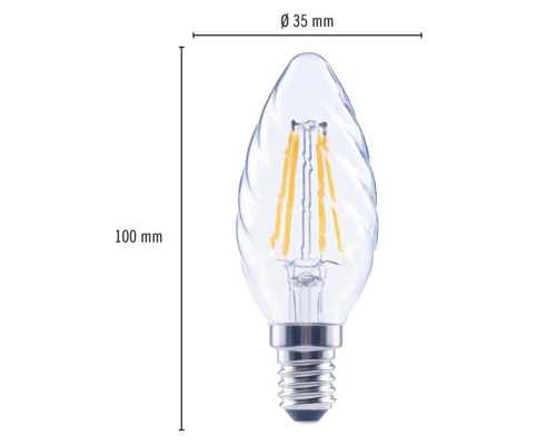 Lampe LED claire en forme de bougie avec culot E14, diamètre 35 mm et hauteur 100 mm