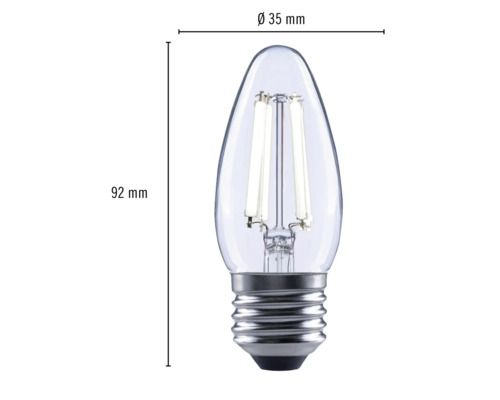 Lampe à bougie avec des dimensions de 92 mm de hauteur et 35 mm de diamètre