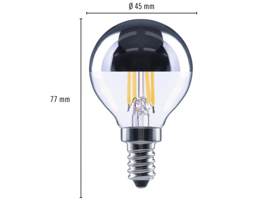 Lampe globe avec douille E14, diamètre 45 millimètres et hauteur 77 millimètres