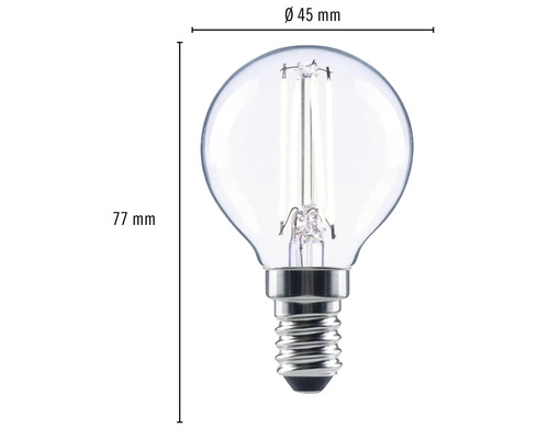 Lampe LED avec culot E14, diamètre 45 millimètres et hauteur 77 millimètres