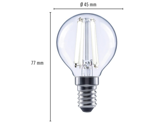Ampoule LED claire avec culot E14, diamètre 45 mm et hauteur 77 mm