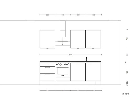 Schéma d''une kitchenette avec dimensions.