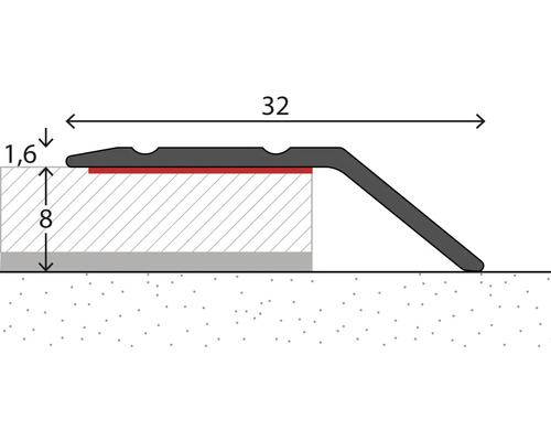 Schéma d''un profilé de transition avec des dimensions de 32 mm de large et 1,6 mm de haut