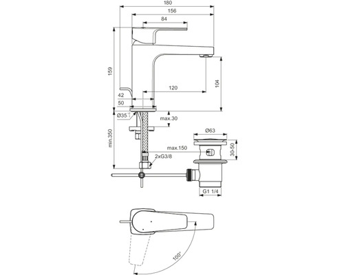 Masse des Wasserhahns