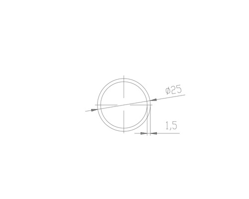 Dessin technique Coupe transversale de tuyau avec diamètre de 25 mm et épaisseur de paroi de 1,5 mm