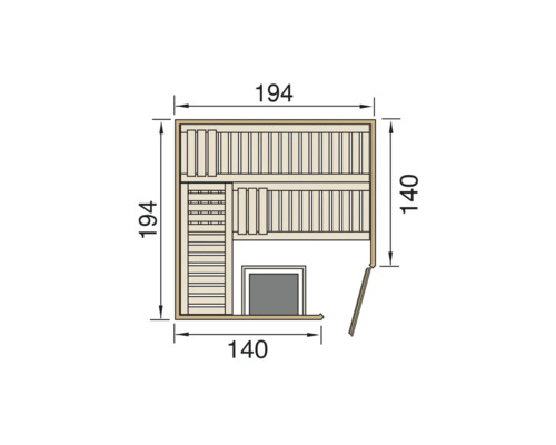 Grundriss einer Sauna mit Massangaben
