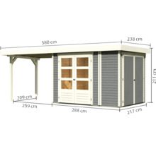 Gartenhaus Karibu Karola 2 mit Schleppdach 2,8 m inkl. Anbauschrank 580 x 238 cm terragrau