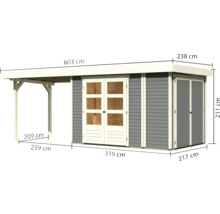 Gartenhaus Karibu Karola 3 mit Schleppdach 2,8 m inkl. Anbauschrank 603 x 238 cm terragrau