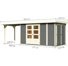 Gartenhaus Karibu Karola 5 mit Schleppdach 2,8 m inkl. Anbauschrank 666 x 238 cm terragrau