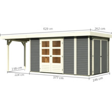 Gartenhaus Karibu Karola 6 mit Schleppdach 2,4 m inkl. Anbauschrank 629 x 262 cm terragrau