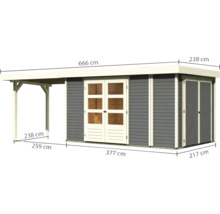 Gartenhaus Karibu Karola 6 mit Schleppdach 2,8 m inkl. Anbauschrank 666 x 262 cm terragrau