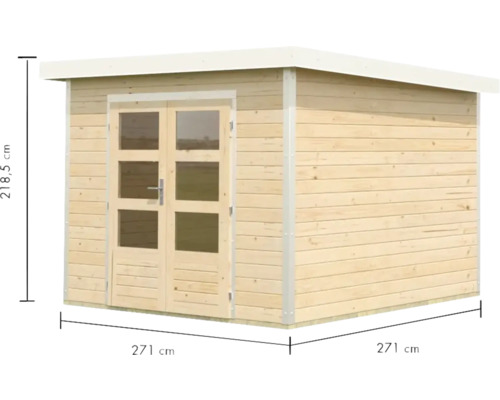 Abri de jardin en bois avec double porte et dimensions 271 x 271 x 218,5 centimètres