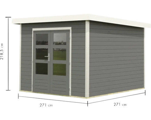 Abri de jardin avec double porte et dimensions 271 x 271 x 218,5 centimètres