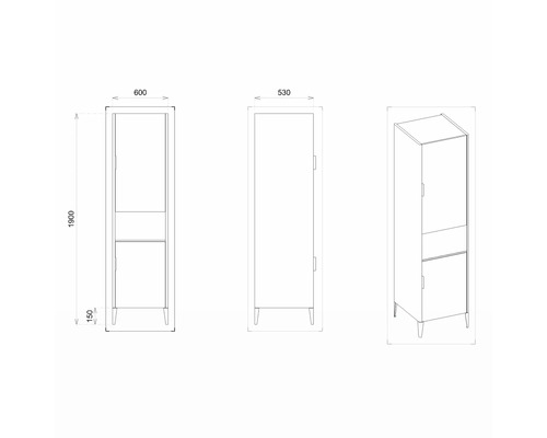 Schéma technique d''une armoire haute avec dimensions