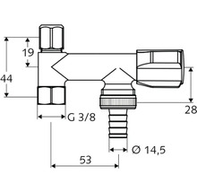 Schéma technique d''un robinet avec indications de dimensions